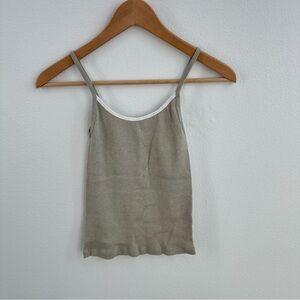 Brandy Melville sage green tank top with white lace trim